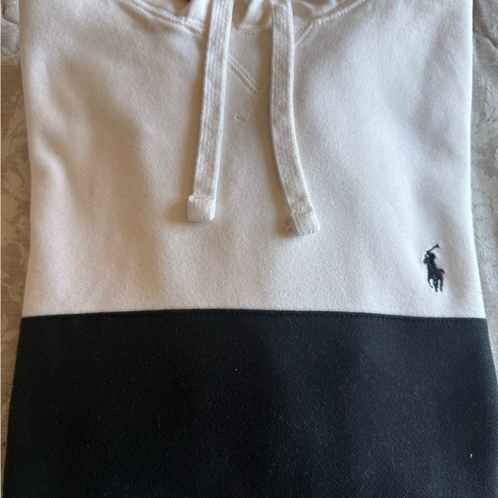 Ralph Lauren White Hoodie with Navy Chest Stripe